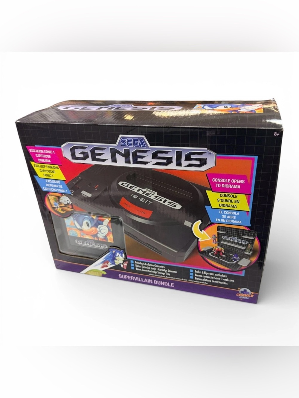 SEGA Genesis CONSOLE DIORAMA Supervillain Bundle w/ Exclusive Sonic 1 Cartridge
